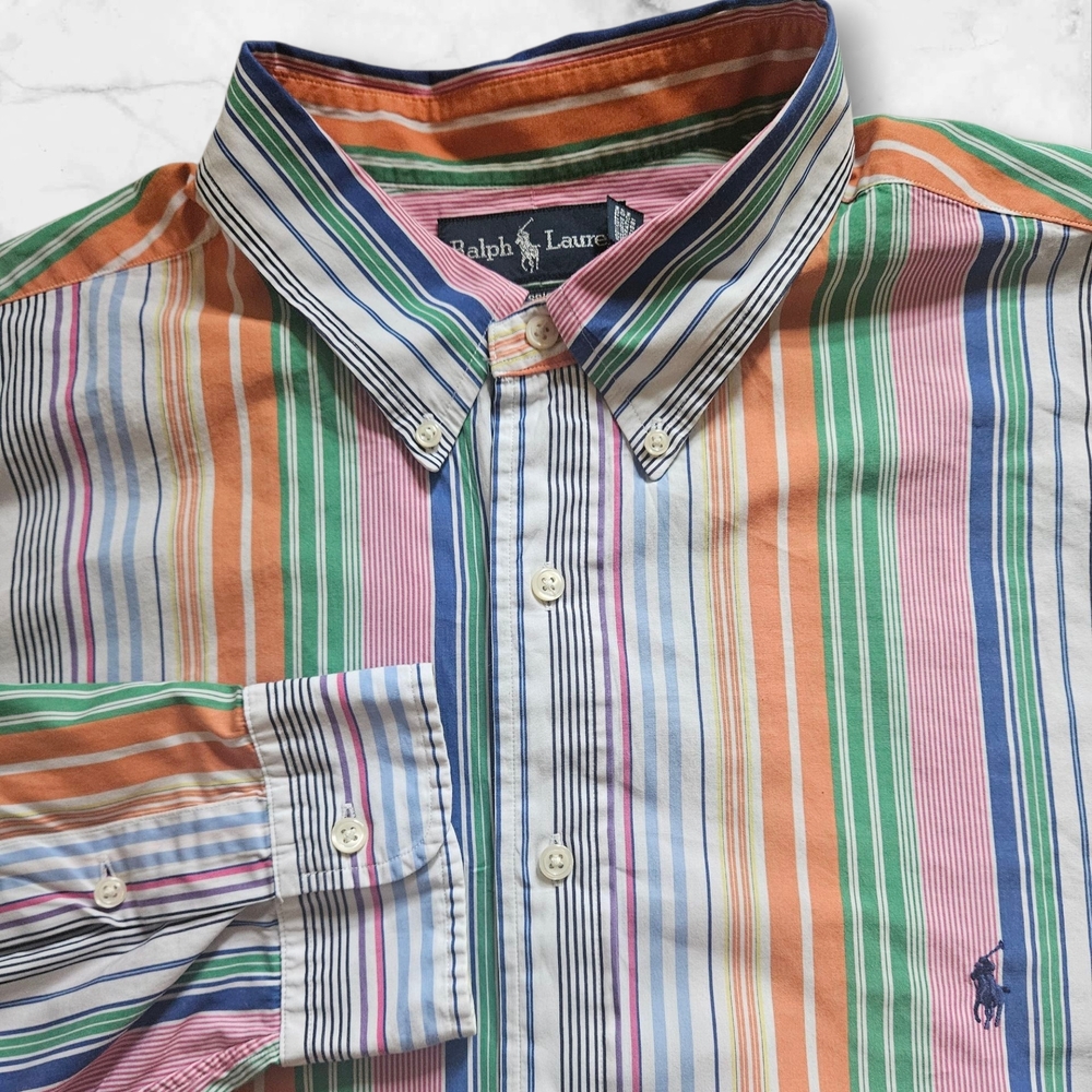 Polo Ralph Lauren Mens 2XLT Tall Classic Fit Multicolor Stripe Button Down Shirt